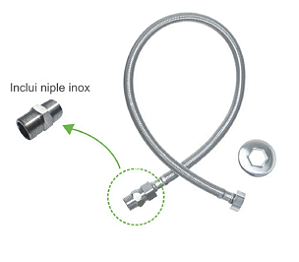 ENGATE FLEXÍVEL TRANÇADO 60 CM - 1/2"- AÇO INOX ÁGUA QUENTE OU FRIA