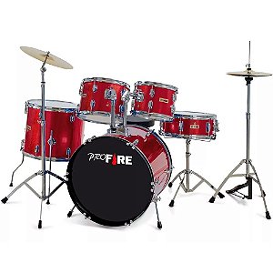 Bateria Pro Fire Vermelha Bb22 Com Prato/Banco/Baquetas