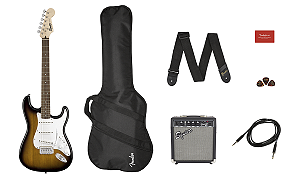 Kit Guitarra Fender Squier Stratocaster Sunburst + Amplificador Frontman 10G + Acessórios