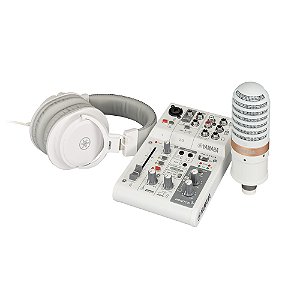 Kit de Live Streaming AG03MK2 B LSPK Yamaha Branco - Mesa+fone+microfone