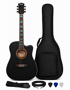 KLASS VIOLAO FOLK KE380 BK ELET PRETO + KIT