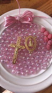 Kit terço bola sabão rosa
