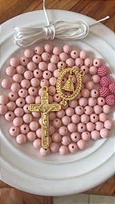 Kit terço bola lisa salmon