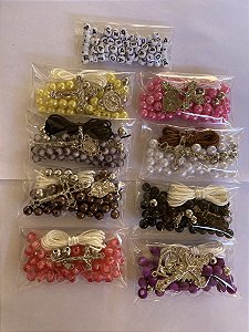 8 kits para terço com entremeio e cruz prata + letras