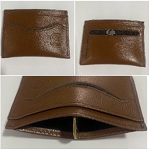 Carteira Masculina De Couro Legítimo Grande Com Fecho De Ziper  Fecho Porta Cartões Porta Documentos Preta e Marrom