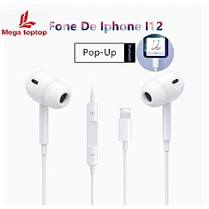 Novo  Fone I12 Branco De Ouvido Com Fio/Microfone Pop Up Window Fone Lightning iPhone /iPad /iPod