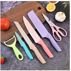 Kit 6 Facas Culinárias Coloridas Multifuncionais   CX 100    6件套刀具