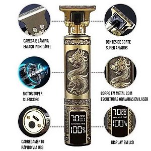 龙剪金属 显示 CX200 Máquina De cortar cabelo Dragão Recarregável Portátil Com Display