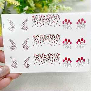Adesivos de unhas raminhos com rosas vermelhas 36-036
