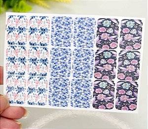 Adesivos de unhas florais tons de azul 160-0160