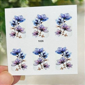 Adesivos de unha flor aquarela azulada 1026