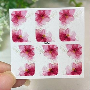 Adesivos de unha floral rosa pink com detalhes dourado 1034