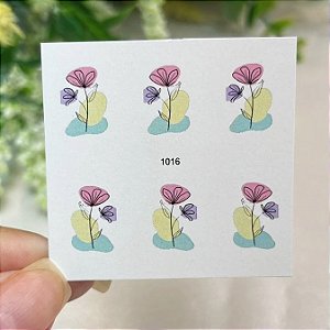 Adesivos de unha galho de flor com fundo colorido 1016