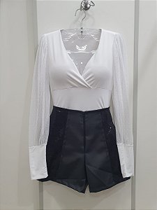 Body Manga Longa Com Renda