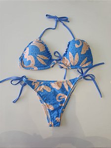 Biquini Cortininha Azul Estampado