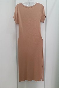 Vestido Canelado Bege M