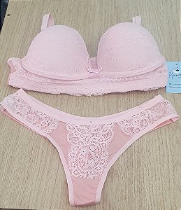 Conjunto Lingerie Rosa Com Renda Gg