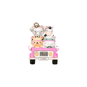 Estampa Digital DTF PuppyArt! Safari Carro rosa