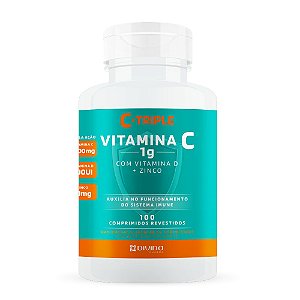C-Triple Vitamina C 1g com Vitamina D + Zinco Divina Pharma com 100 Comprimidos