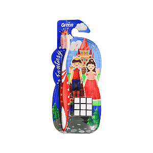 Escova Dental Infantil Vermellha 4 Anos +  Com Cubo Mágico Green