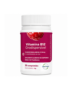 Vitamina B12 GFP 9,9 mcg OroFlash Sabor Framboesa – Pote com 30 Comprimidos Orodispersíveis