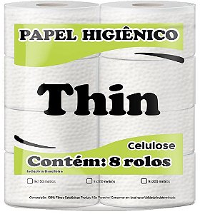 Papel Higiênico Folha Simples - Thin 9 X 300 - Celulose - com 8 unidades