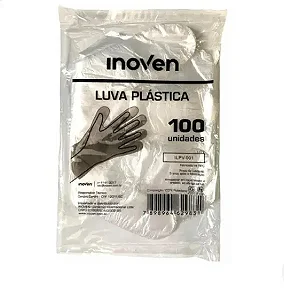 Luva Plastica - Descartável - Inoven - PT com 100 unidades