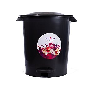 Lixeira com tampa e pedal - 12 Litros - Preto/Preto Econimico
