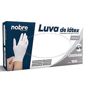 Luva Latex c/ pó Proteção Contra Agentes Quim. cx c/ 100 Unidades - Nobre