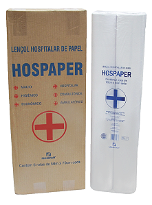 Lençol Hospitalar Celulose 70cm x 50 m - Hospaper - Caixa com 6 rolos