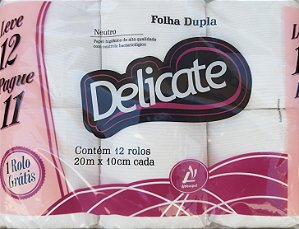 Papel Higiênico Folha Dupla - Delicate - 20 M - FD 04 x 12 Unidades