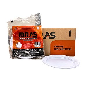 Prato Descartável Raso - D 21 cm - Caixa com 50 pacotes com 10 unidades