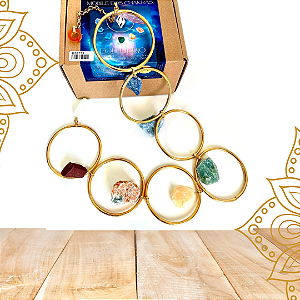 Móbile de Pedras dos 7 Chakras 70cm - Dourado