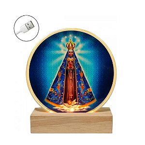 Luminária Nossa Senhora Aparecida 12cm Base Madeira