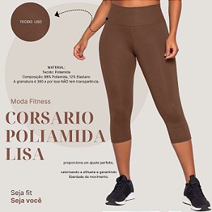 Calça Corsario Em Poliamida Lisa Academia Fitness