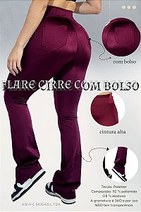 Calça Flare Bailarina Cirre Com Bolso/poliamida