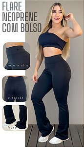 calça flare neoprene/com 2 bolsos