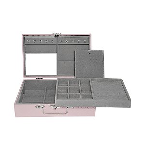 Estojo Para Joias Duplo Médio Rosa Losango