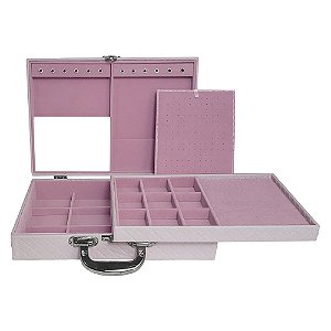 Estojo Para Joias Duplo Grande Rosa Losango