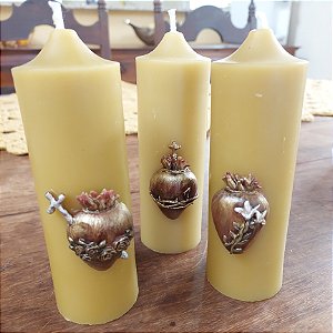 Trio de velas(médias) Corações da Sagrada Família