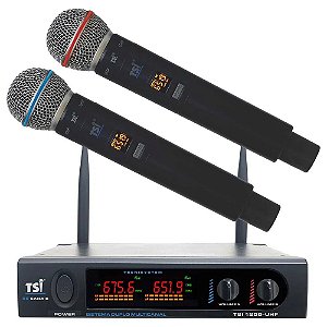 Microfone sem fio duplo TSI-1200 UHF 96 Canais