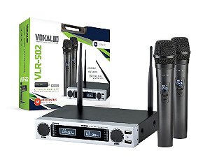 Microfone Sem Fio Vokal VLR-502 UHF Duplo Mão