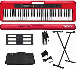 Kit Teclado Musical Casio Casiotone CT-S200 61 Teclas Vermelho