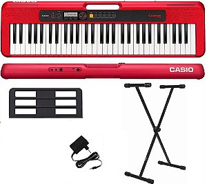 Kit Teclado Musical Casio Casiotone CT-S200 61 Teclas Vermelho