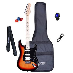 Kit Guitarra Michael Strato Com Efeitos GMS250 Sunburst Black