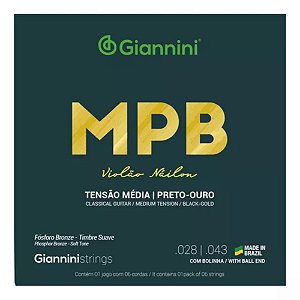 Encordoamento Violão Giannini Nylon MPB GENWBG Preto/Ouro