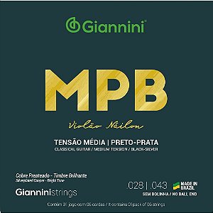 Encordoamento Violão Giannini Nylon MPB GENWBS Preto/Prata Media