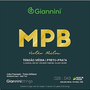 Encordoamento Violão Giannini Nylon MPB GENWBS Preto/Prata Media