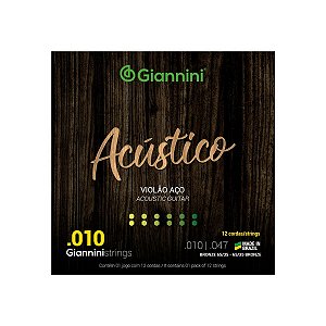 Encordoamento Violão Giannini 12 Cordas GESWA12 0.10 Aço Bronze 65/35