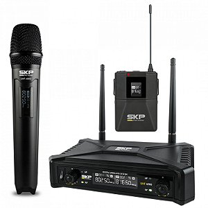 Kit Microfone Sem Fio Mão Headset e Lapela SKP UHF 400D